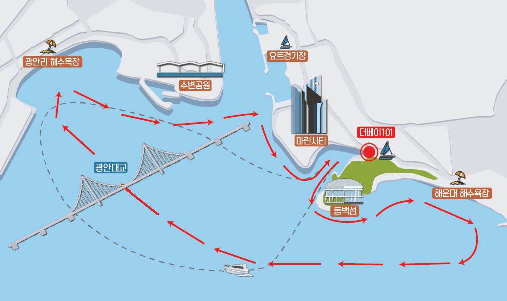 从The Bay 101出发,环绕广安大桥和Marine City的冒险之旅白天航线地图